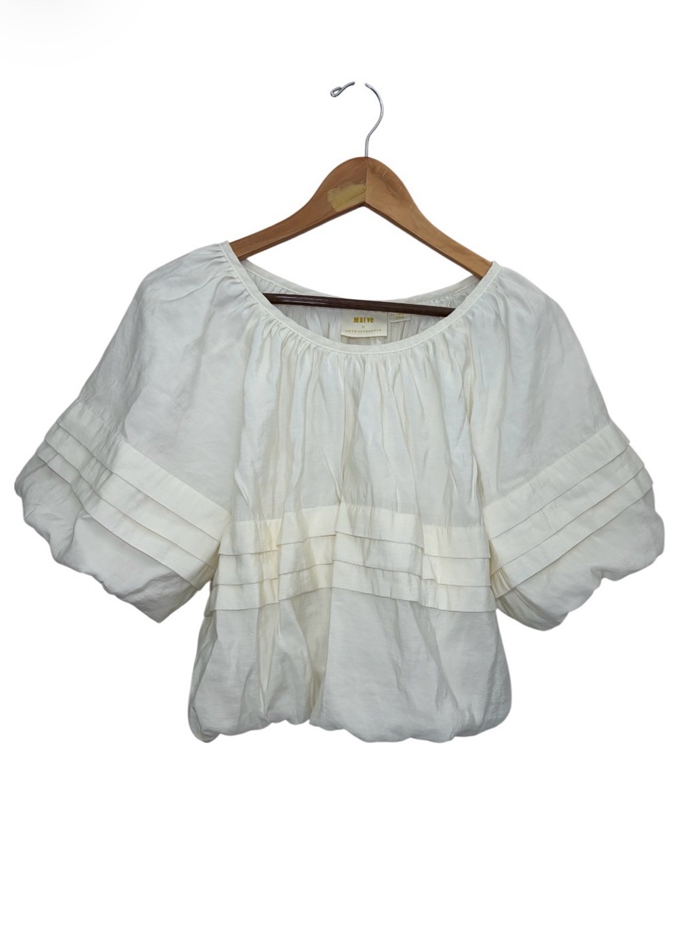 Maeve Anthropologie Short-Sleeve Bubble Tiered Top Blouse Cream Peasant Boho XXS